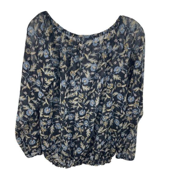 Chelsea & Theodore Womens Blouse Top Long Sleeve Off Shoulder Floral Black Large - Picture 9 of 11